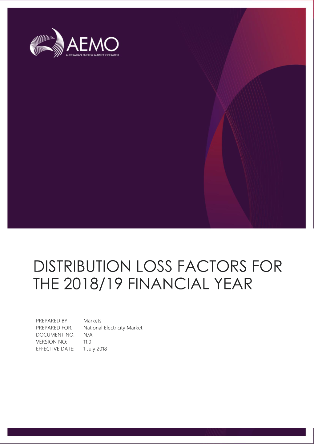 Distribution Loss Factors for the 2018/19 Financial Year
