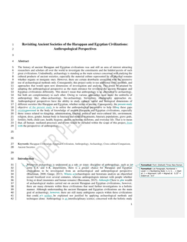 Revisiting Ancient Societies of the Harappan and Egyptian Civilizations: 2 Anthropological Perspectives