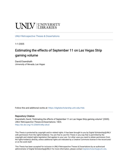 Estimating the Effects of September 11 on Las Vegas Strip Gaming Volume