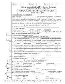 Centre for the Study of Developing Societies TRIPURA ASSEMBLY ELECTION STUDY