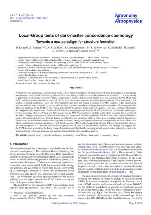 Local-Group Tests of Dark-Matter Concordance Cosmology Towards a New Paradigm for Structure Formation P