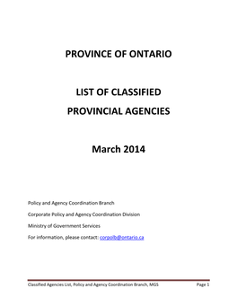 List of Classified Agencies