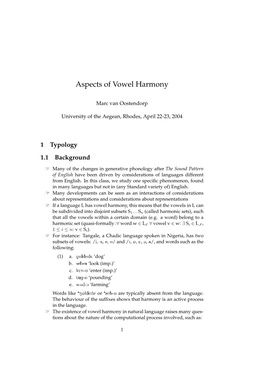 Aspects of Vowel Harmony