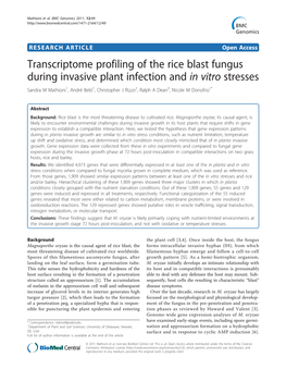 Transcriptome Profiling of the Rice Blast Fungus During Invasive Plant