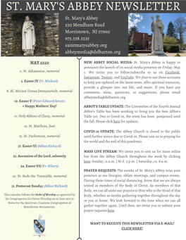 ST. MARY's ABBEY NEWSLETTER St