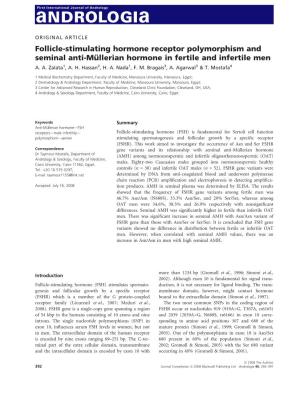 Follicle-Stimulating Hormone Receptor Polymorphism and Seminal Anti-Mu¨ Llerian Hormone in Fertile and Infertile Men A