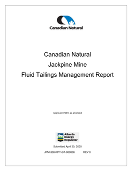 Canadian Natural Jackpine Mine Fluid Tailings Management Report