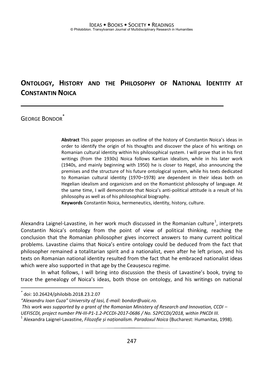 247 Ontology, History and the Philosophy of National