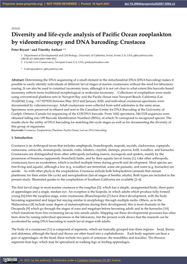 Diversity and Life-Cycle Analysis of Pacific Ocean Zooplankton by Videomicroscopy and DNA Barcoding: Crustacea