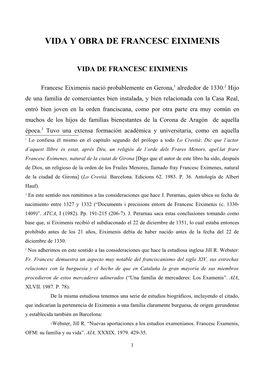 Vida Y Obra De Francesc Eiximenis