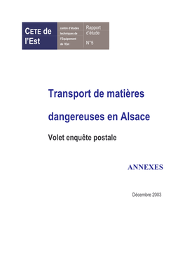 Transport De Matières Dangereuses En Alsace Exploitation De L‘Enquête Postale