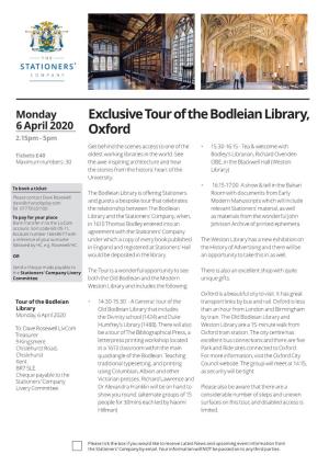 Exclusive Tour of the Bodleian Library, Oxford