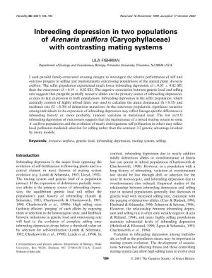 Inbreeding Depression in Two Populations of Arenaria Uni¯Ora (Caryophyllaceae) with Contrasting Mating Systems