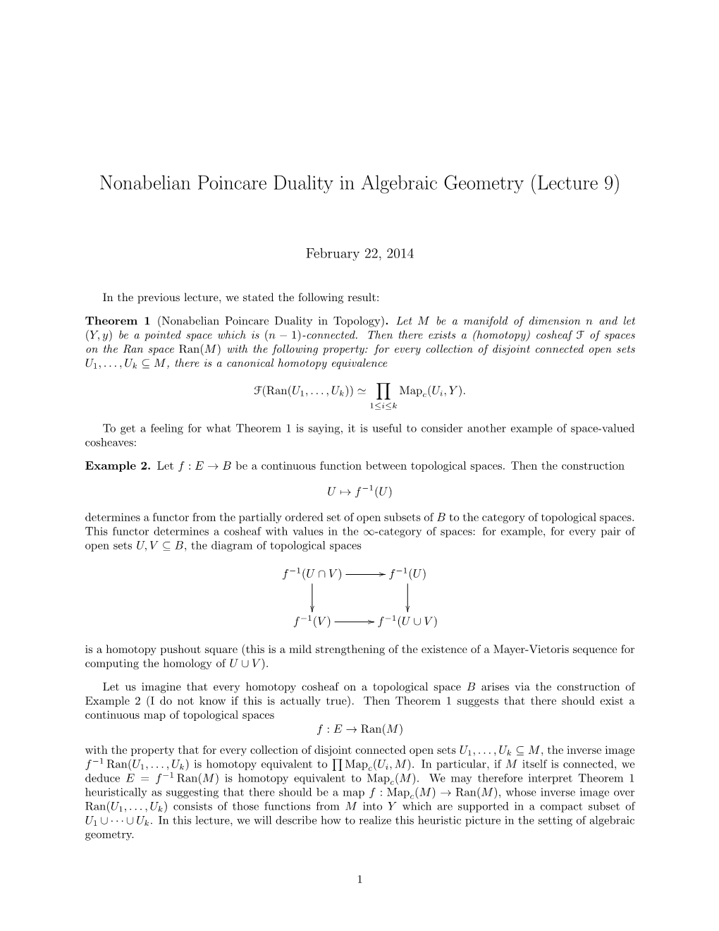 Nonabelian Poincare Duality in Algebraic Geometry (Lecture 9)