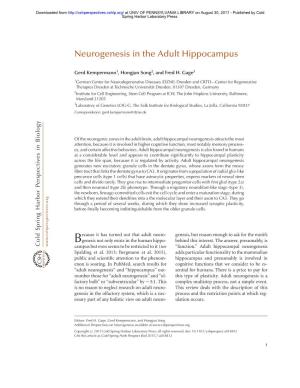 Neurogenesis in the Adult Hippocampus