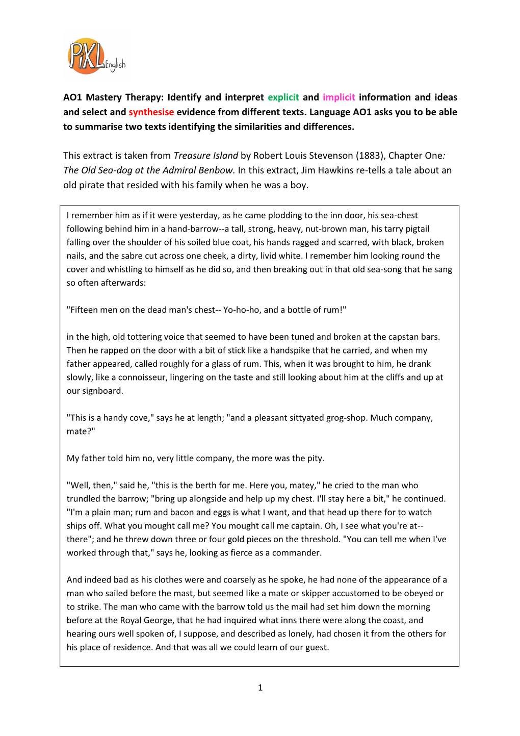 AO1 Mastery Therapy: Identify and Interpret Explicit and Implicit Information and Ideas and Select and Synthesise Evidence from Different Texts