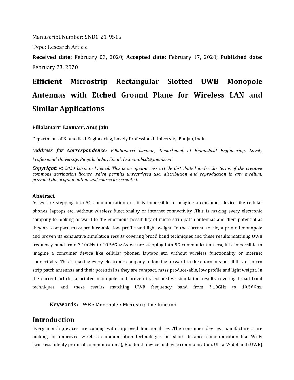 Efficient Microstrip Rectangular Slotted UWB Monopole Antennas with Etched Ground Plane for Wireless LAN and Similar Applications