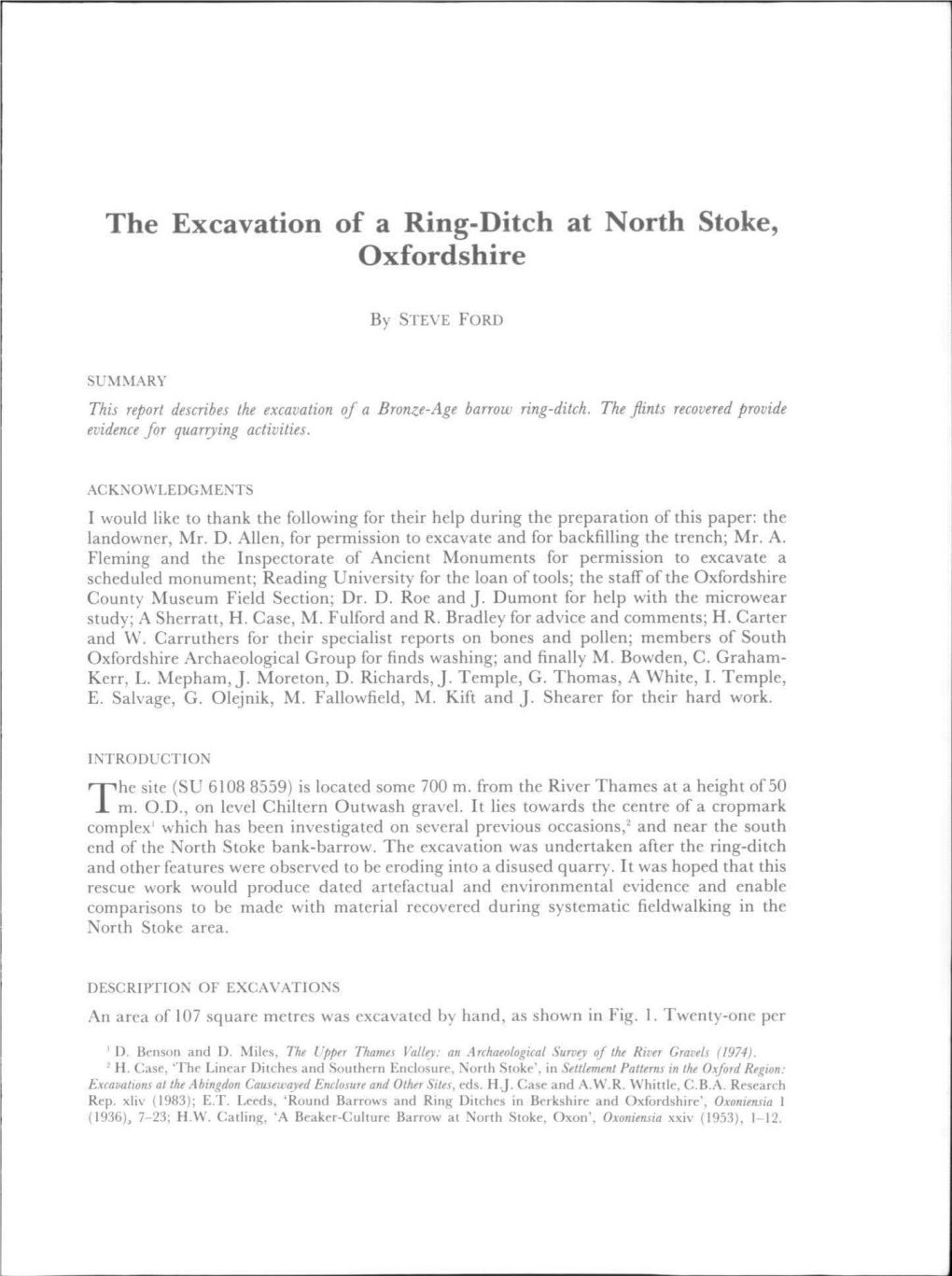 The Excavation of a Ring-Ditch at North Stoke, Oxfordshire