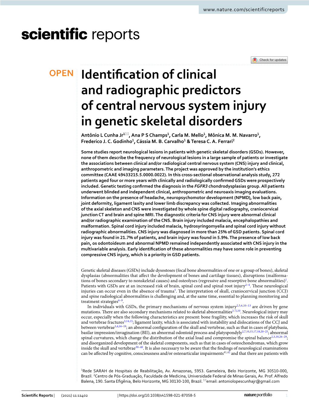 Identification of Clinical and Radiographic Predictors of Central