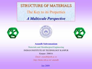 STRUCTURE of MATERIALS the Key to Its Properties