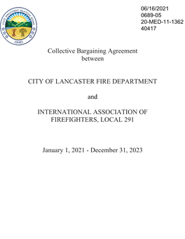 Collective Bargaining Agreement Between CITY of LANCASTER