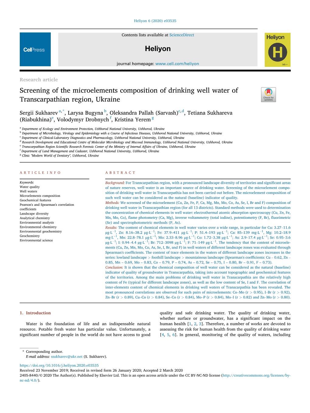 Screening of the Microelements Composition of Drinking Well Water of Transcarpathian Region, Ukraine