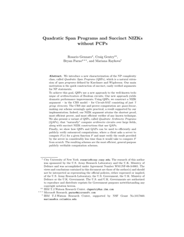 Quadratic Span Programs and Succinct Nizks Without Pcps