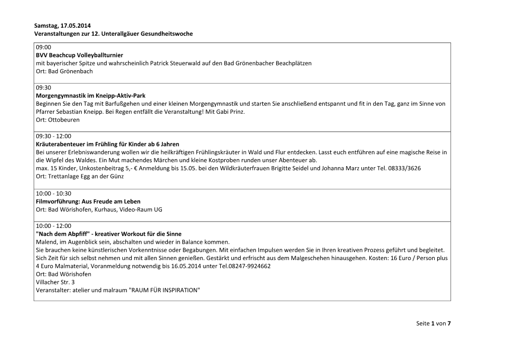 Samstag, 17.05.2014 Veranstaltungen Zur 12