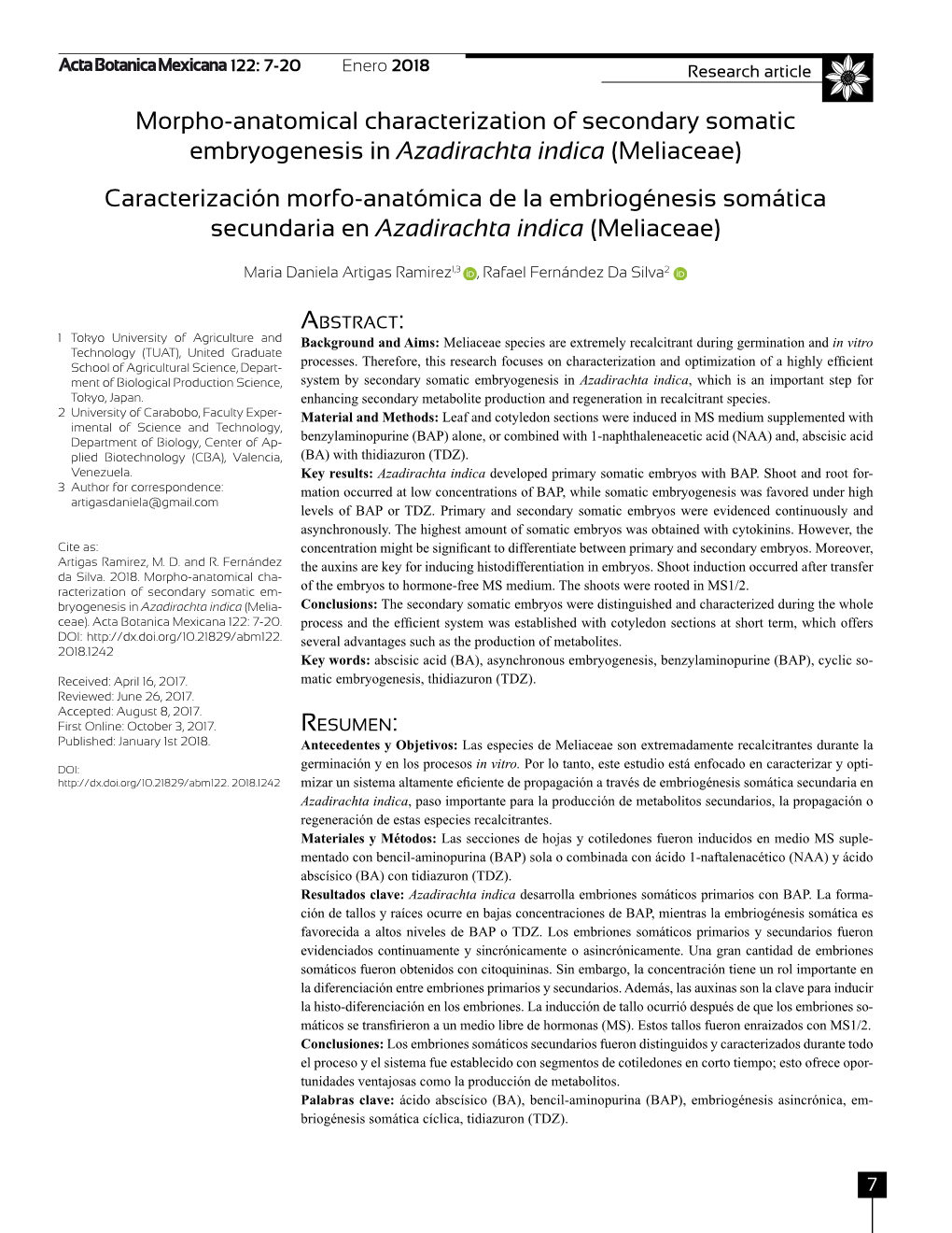 Azadirachta Indica (Meliaceae) Caracterización Morfo-Anatómica De La Embriogénesis Somática Secundaria En Azadirachta Indica (Meliaceae)