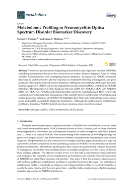 Metabolomic Profiling in Neuromyelitis Optica Spectrum Disorder