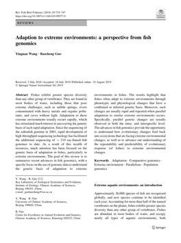 Adaption to Extreme Environments: a Perspective from Fish Genomics