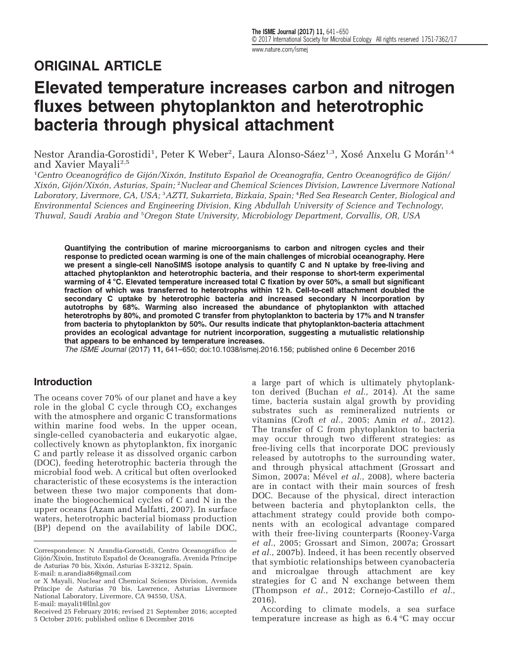 Elevated Temperature Increases Carbon and Nitrogen Fluxes Between Phytoplankton and Heterotrophic Bacteria Through Physical Attachment
