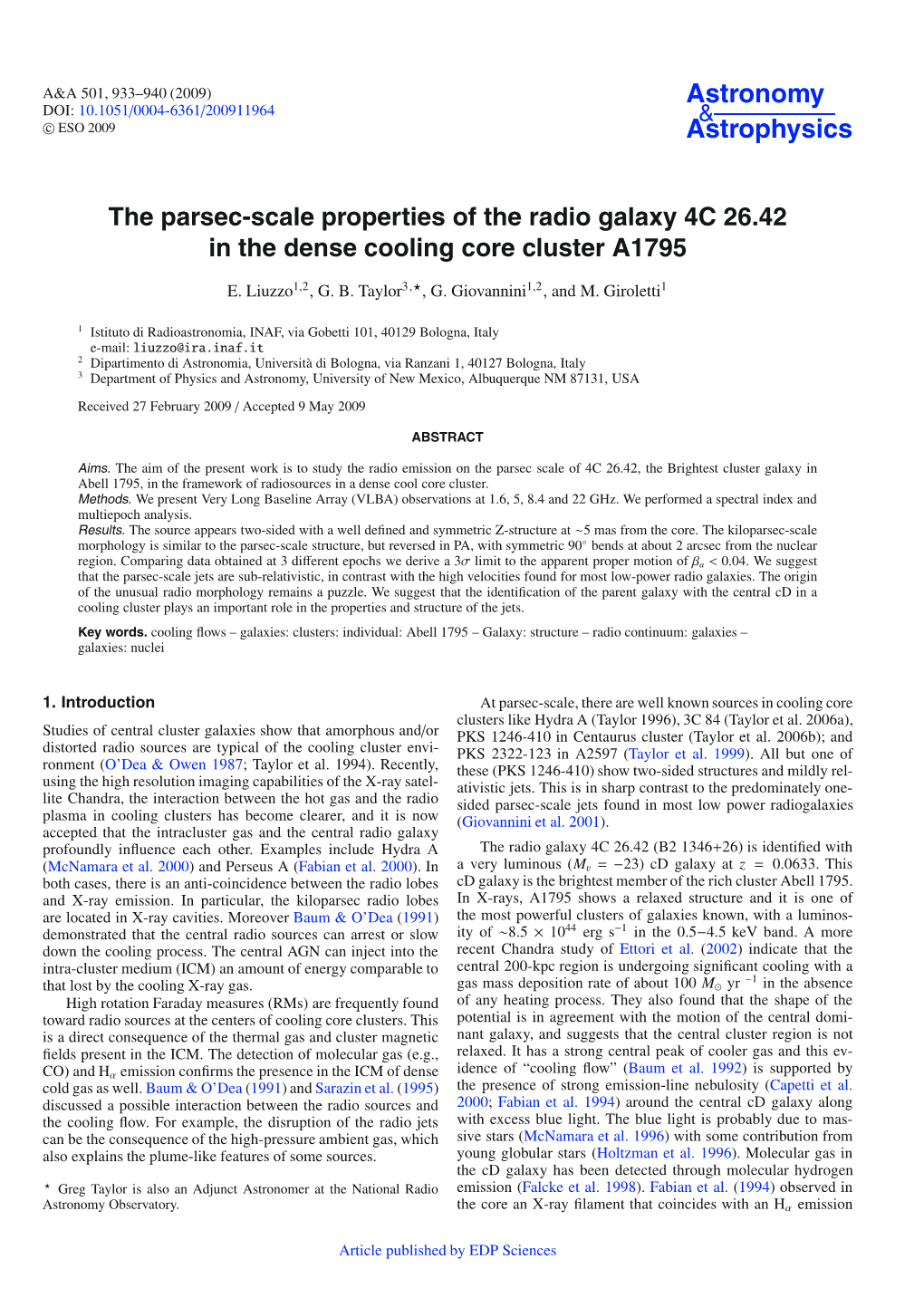 The Parsec-Scale Properties of the Radio Galaxy 4C 26.42 in the Dense Cooling Core Cluster A1795