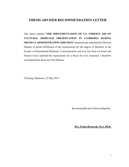 Thesis Adviser Recommendation Letter