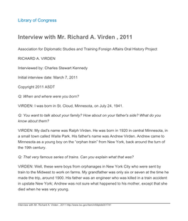 Interview with Mr. Richard A. Virden , 2011