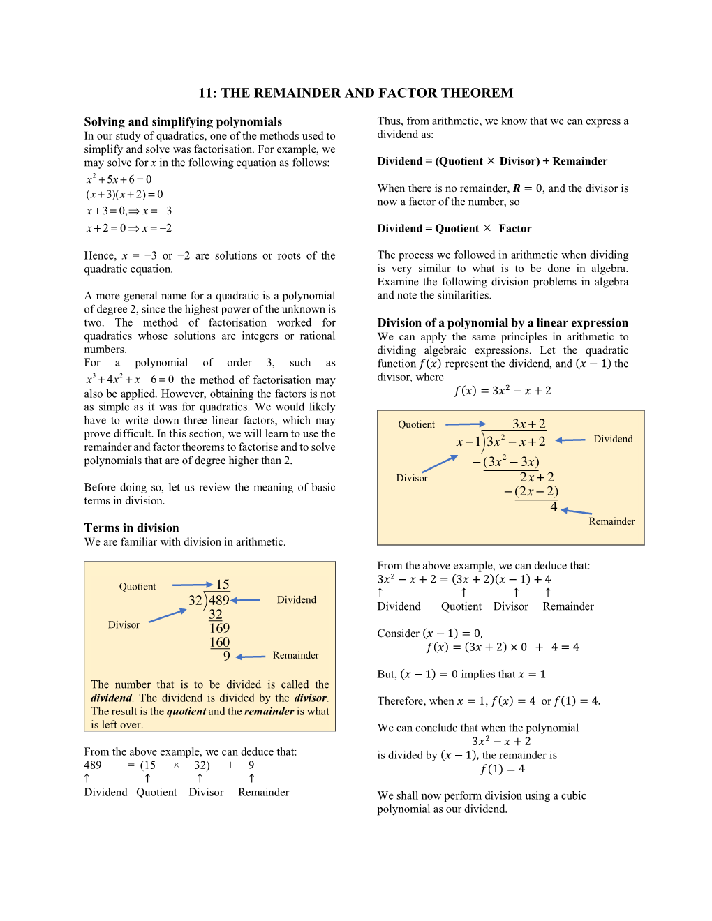 11.Remainder and Factor Theorem