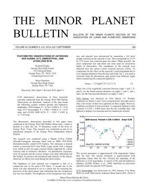 The Minor Planet Bulletin, We Feel Safe in Al., 1989)