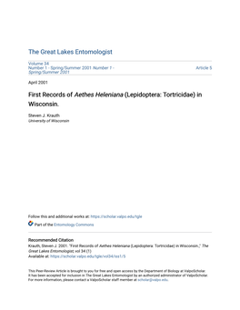 First Records of Aethes Heleniana (Lepidoptera: Tortricidae) in Wisconsin