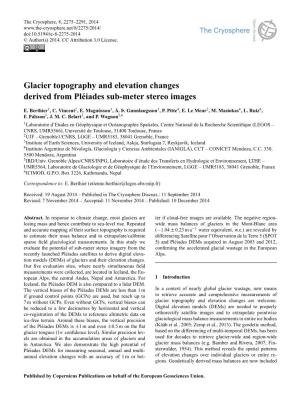 Glacier Topography and Elevation Changes Derived from Pleiades Sub