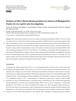 Betula Pendula) Are Sources of Biological Ice Nuclei: In-Vivo and In-Situ Investigations Teresa M