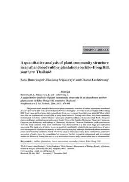 A Quantitative Analysis of Plant Community Structure in an Abandoned Rubber Plantations on Kho-Hong Hill, Southern Thailand