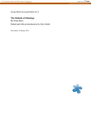 The Methods of Ethnology by Franz Boas Edited and with an Introduction by Alex Golub