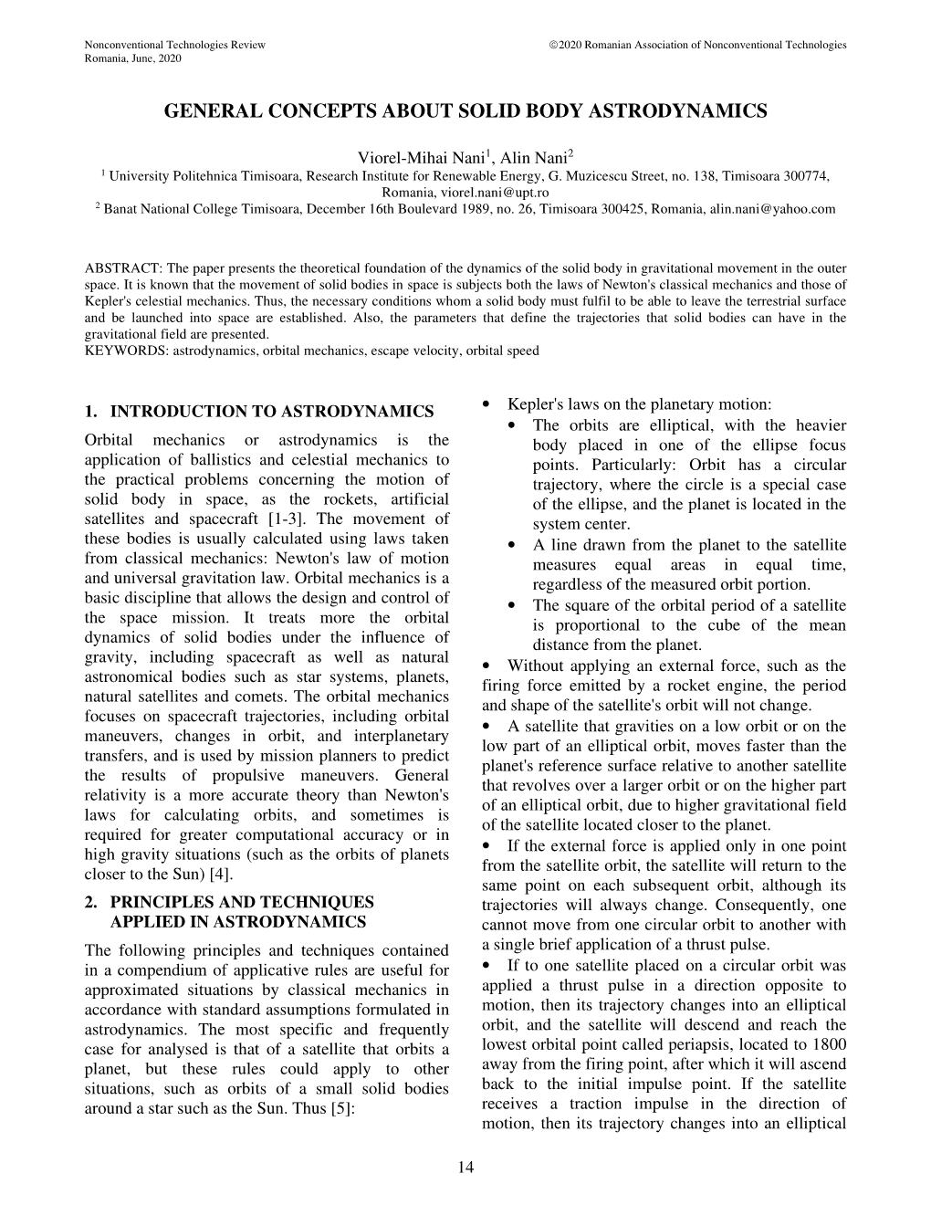 General Concepts About Solid Body Astrodynamics