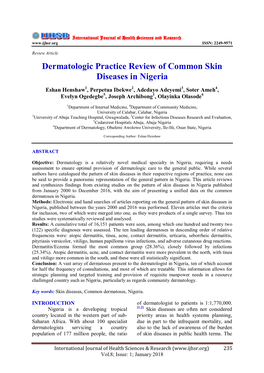 Dermatologic Practice Review of Common Skin Diseases in Nigeria