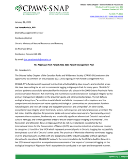 January 22, 2021 Joe Yaraskavitch, RFP District Management Forester