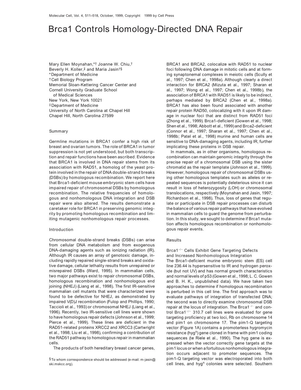 Brca1 Controls Homology-Directed DNA Repair