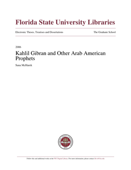Kahlil Gibran and Other Arab American Prophets Sana Mcharek