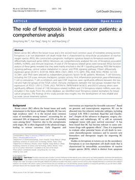 The Role of Ferroptosis in Breast Cancer Patients: a Comprehensive Analysis Zeng-Hong Wu1,2, Yun Tang3,Hongyu1 and Hua-Dong Li4