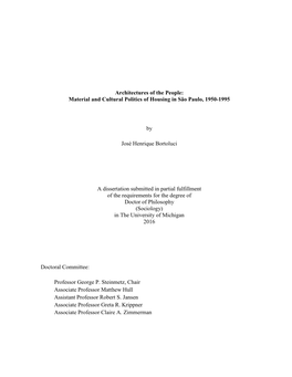 Material and Cultural Politics of Housing in São Paulo, 1950-1995