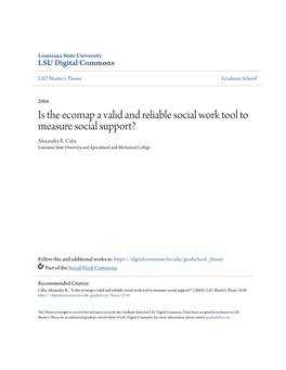Is the Ecomap a Valid and Reliable Social Work Tool to Measure Social Support? Alexandra R